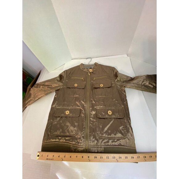 Isaac Mizrahi Gold Quilted Bomber Jacket With Zipper & Button Closure Womens XXS - Picture 5 of 9